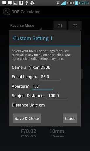 DOF Calculator Screenshots