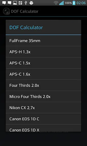 DOF Calculator Screenshots