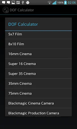 DOF Calculator Screenshots