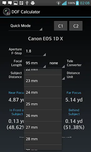 DOF Calculator Screenshots