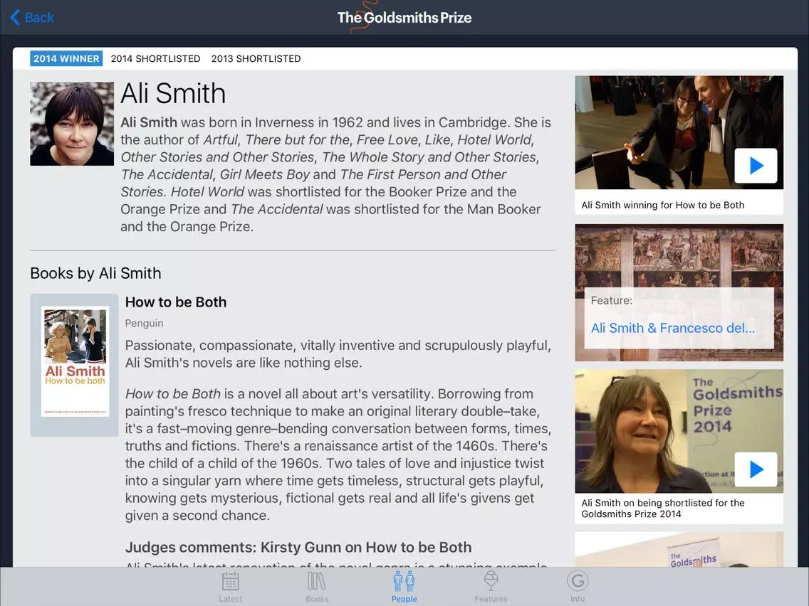 The Goldsmiths Prize iPad  Screenshots