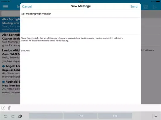 Ảnh chụp màn hình của AirWatch Inbox iPad 