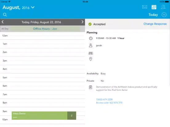 Ảnh chụp màn hình của AirWatch Inbox iPad 