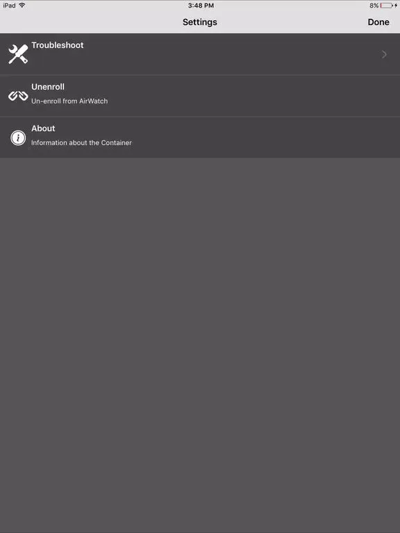 Tangkapan layar AirWatch Container iPad 