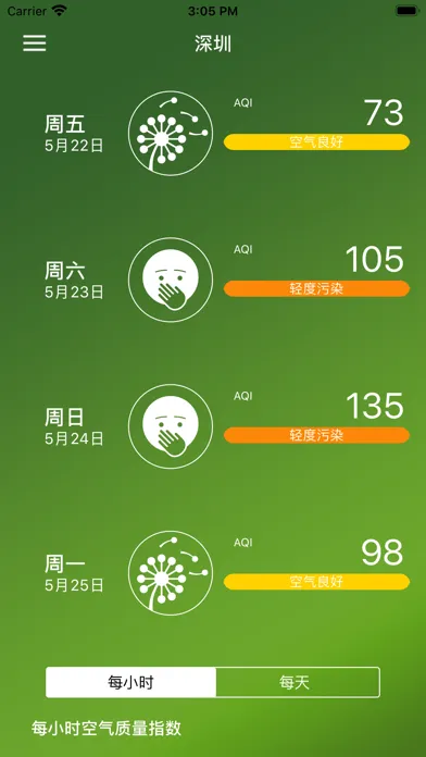 Capturas de tela do PM2.5预报雾霾-爱呼吸