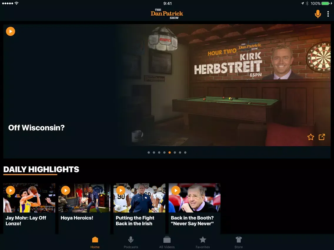 Tangkapan skrin The Dan Patrick Show iPad 