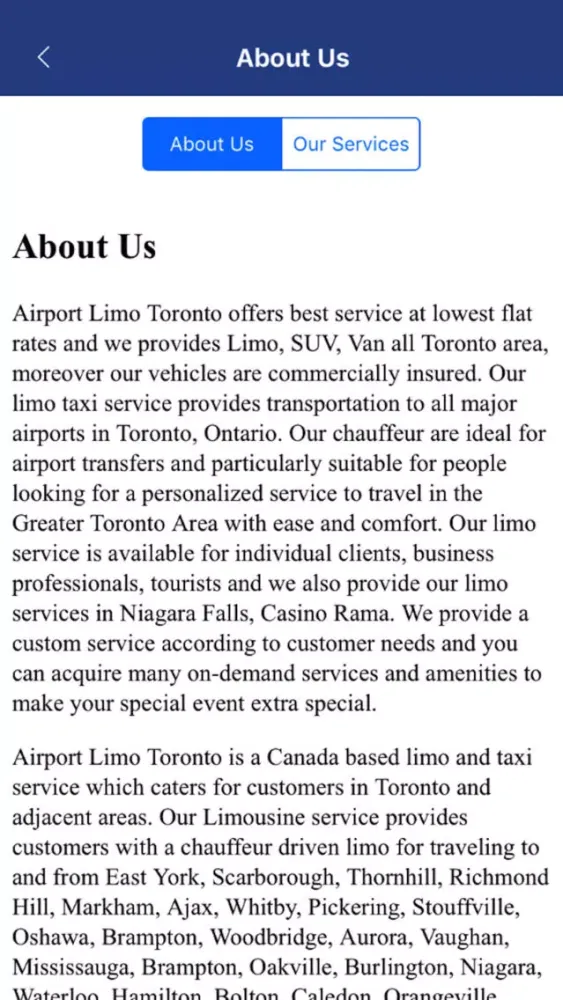Capturas de tela do Airport Limo Taxi Toronto