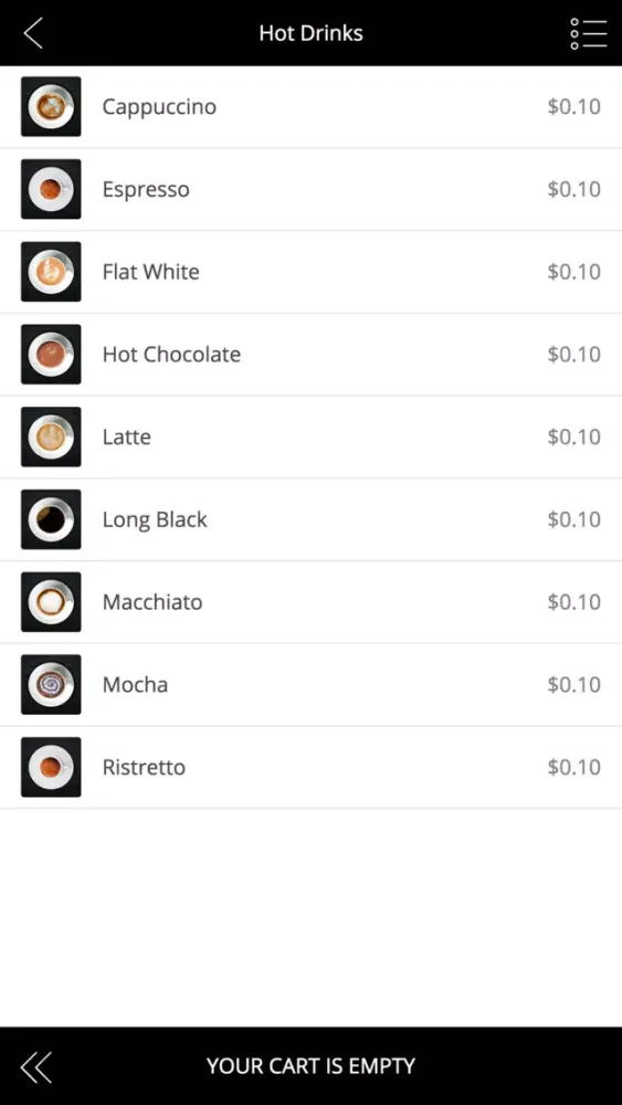 Capturas de tela do Coffee Order