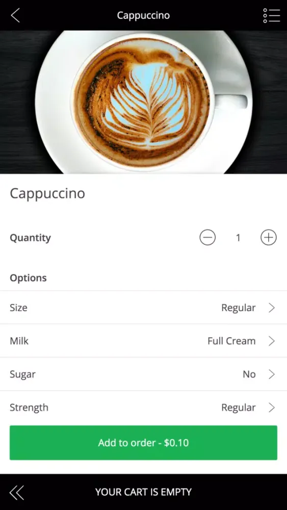 Capturas de tela do Coffee Order