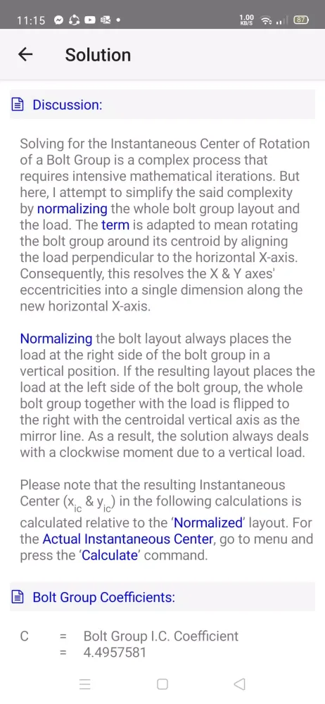 AISC Bolt Coefficient Screenshots