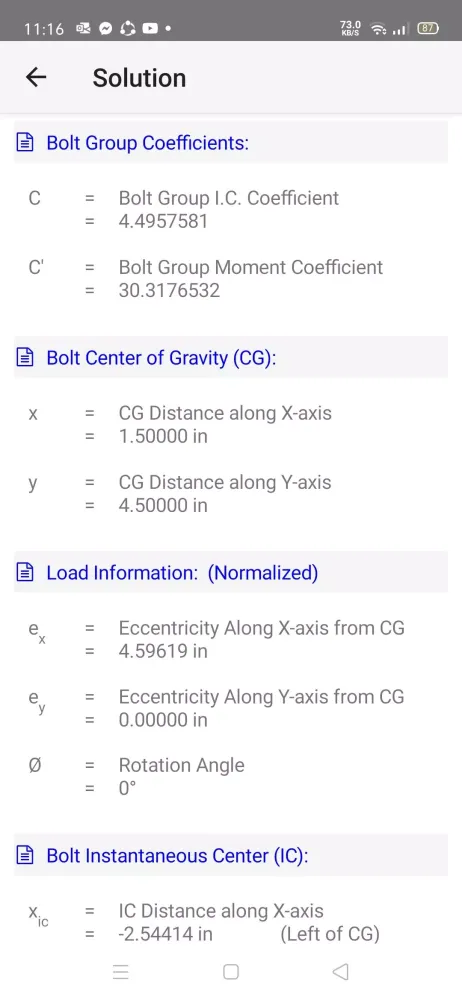 AISC Bolt Coefficient Screenshots