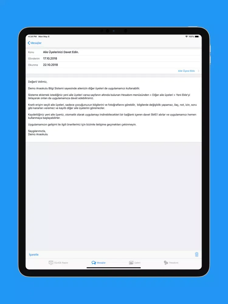 Capturas de pantalla de Hilal Hanım Kreş ve G.B.E. iPad 
