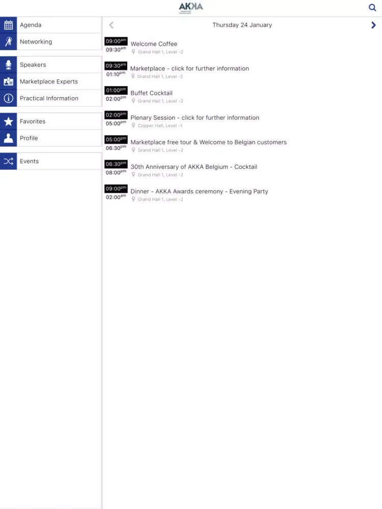 AKKA Events iPad  スクリーンショット