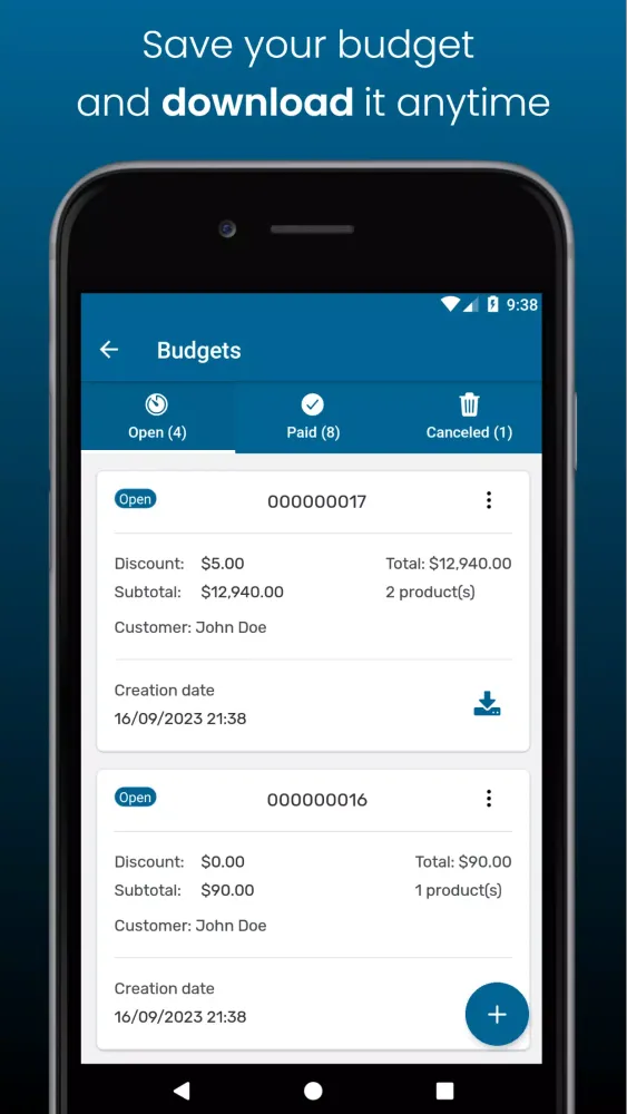 Orders & Budgets in PDF Screenshots