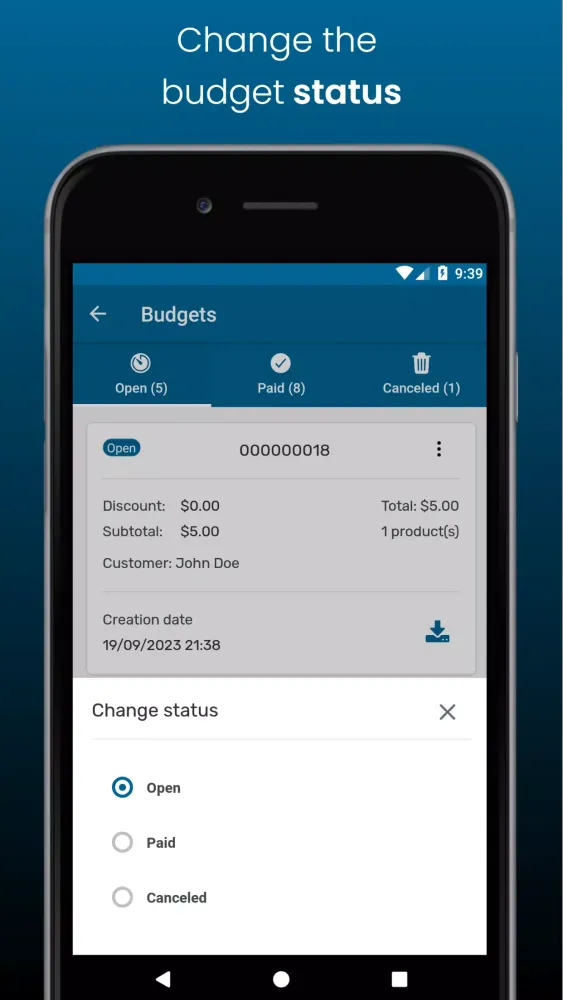 Orders & Budgets in PDF Screenshots