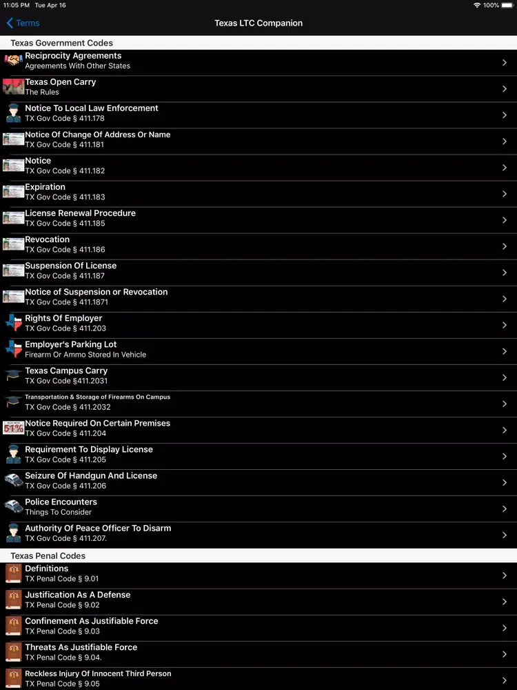 Texas LTC Companion iPad  Screenshots