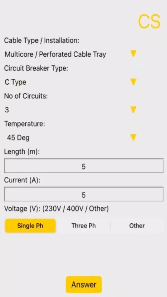 Cable Size Screenshots