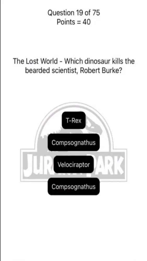 ภาพหน้าจอของ Jurassic Park Quiz
