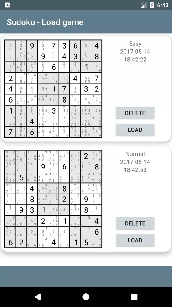 Capturas de tela do Sudoku