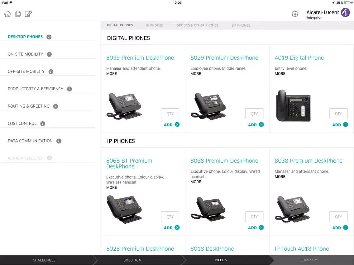 Alcatel-Lucent Enterprise SMB Sales Assistant iPad  Screenshots