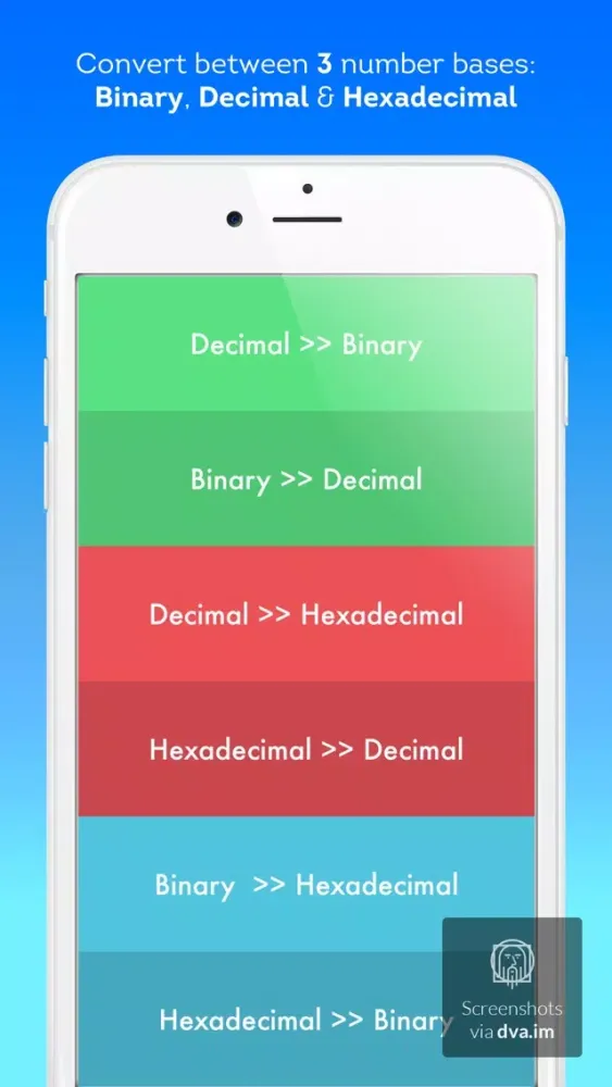 Captures d'écran de Binary to Decimal to Hexadecimal Converter