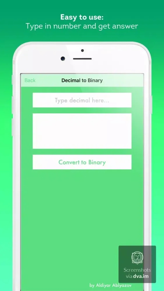 Captures d'écran de Binary to Decimal to Hexadecimal Converter
