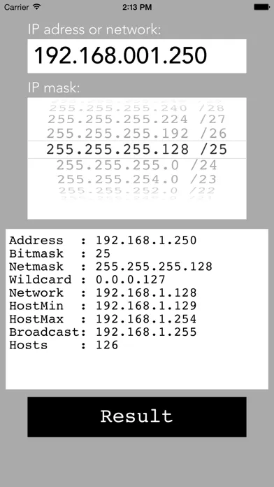 Tangkapan skrin IPMask - network address calculator