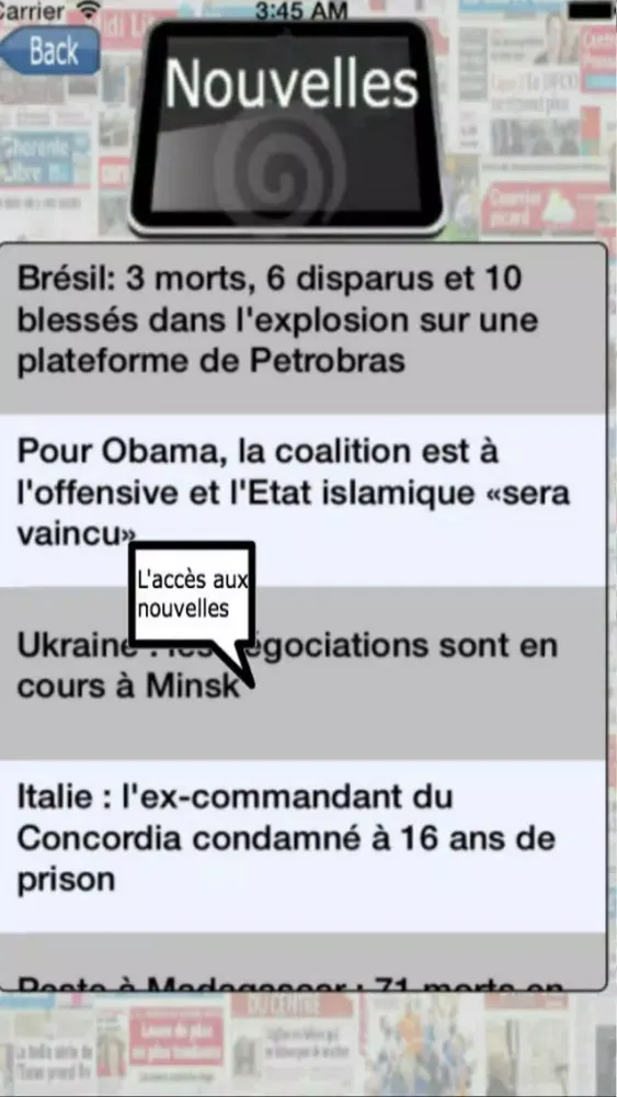 Ảnh chụp màn hình của Nouvelles de France