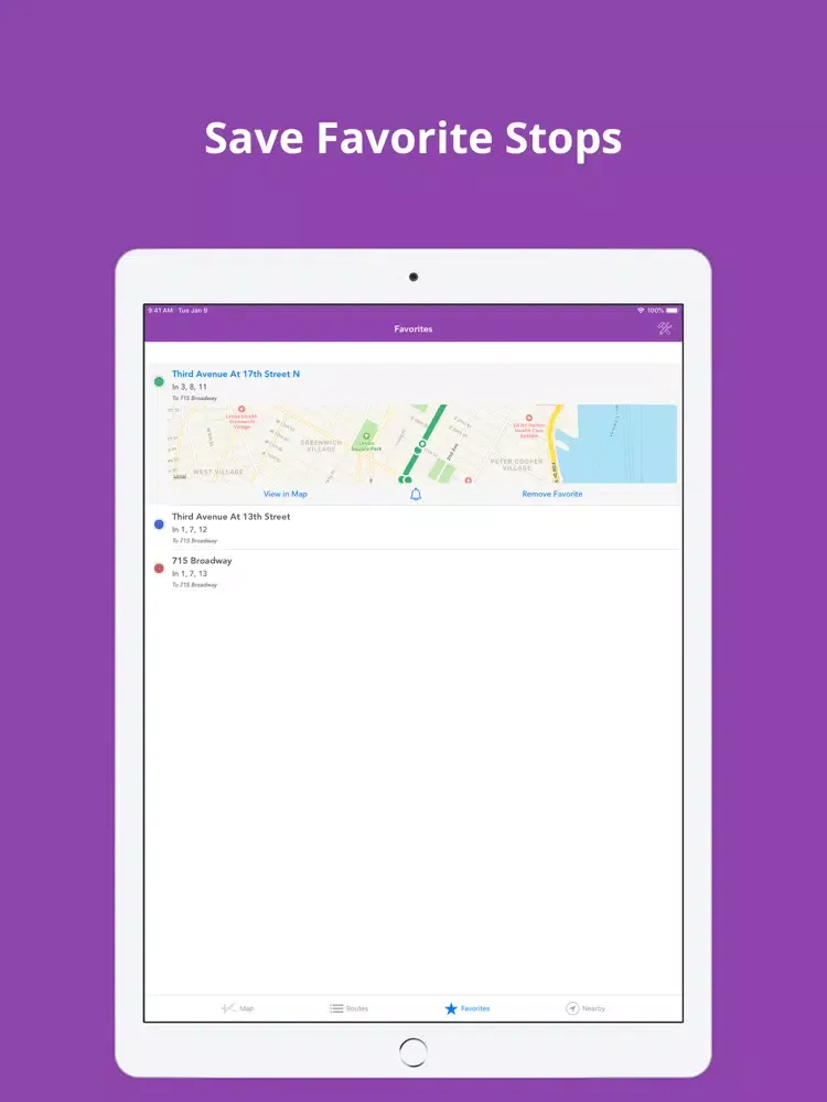 Tangkapan skrin NYU Buses iPad