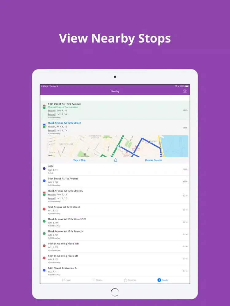 Tangkapan skrin NYU Buses iPad