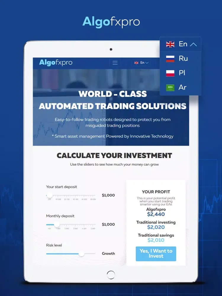Tangkapan layar Algo FxPro: Trade & Invest iPad 