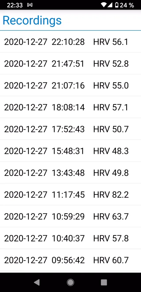Tangkapan skrin HRV Monitor