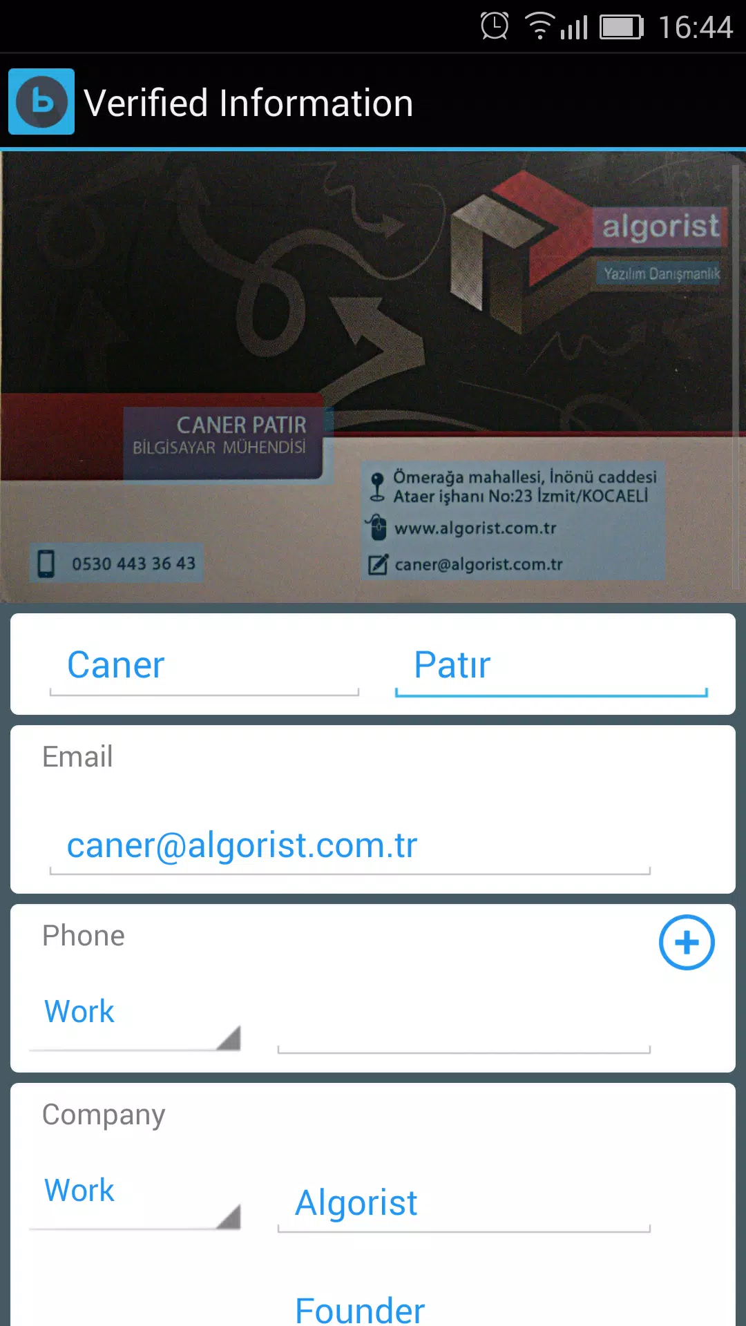 Tangkapan layar Bizgrapp - Business Card Read