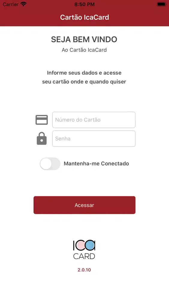 Capturas de tela do Cartão Icacard