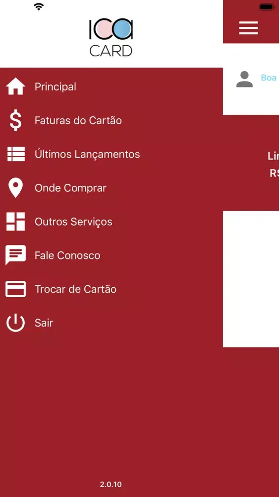 Capturas de tela do Cartão Icacard