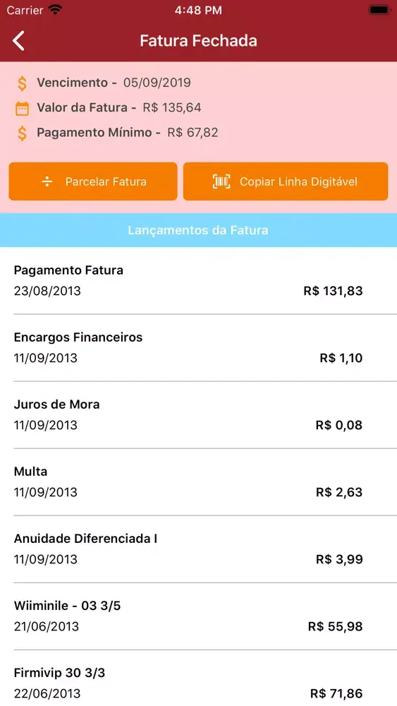 Capturas de tela do Cartão Icacard