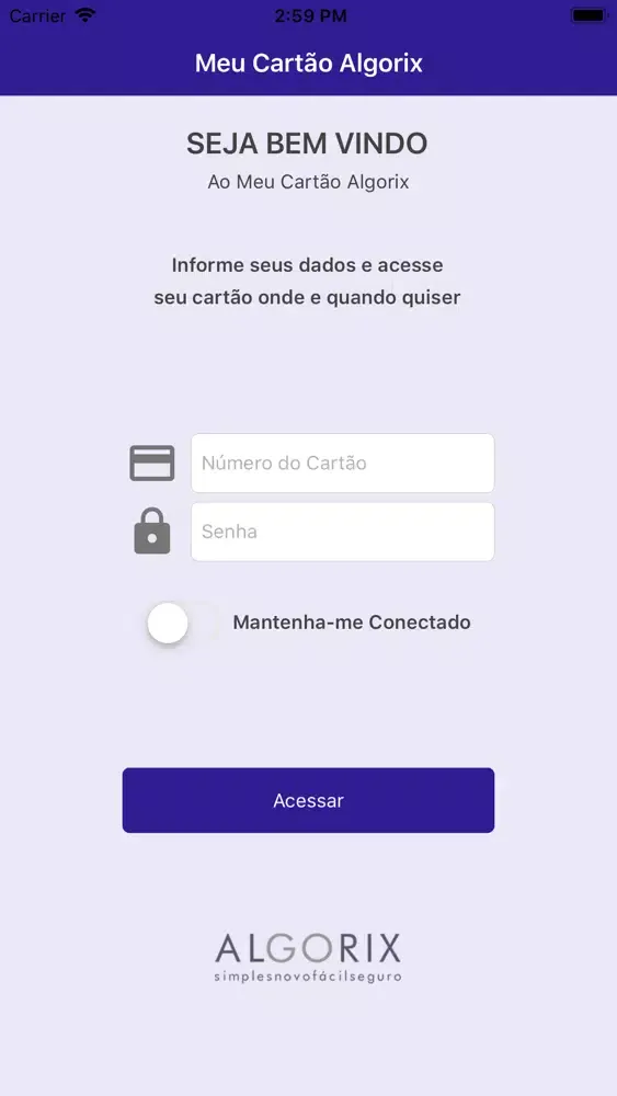Capturas de tela do Meu Cartão Algorix