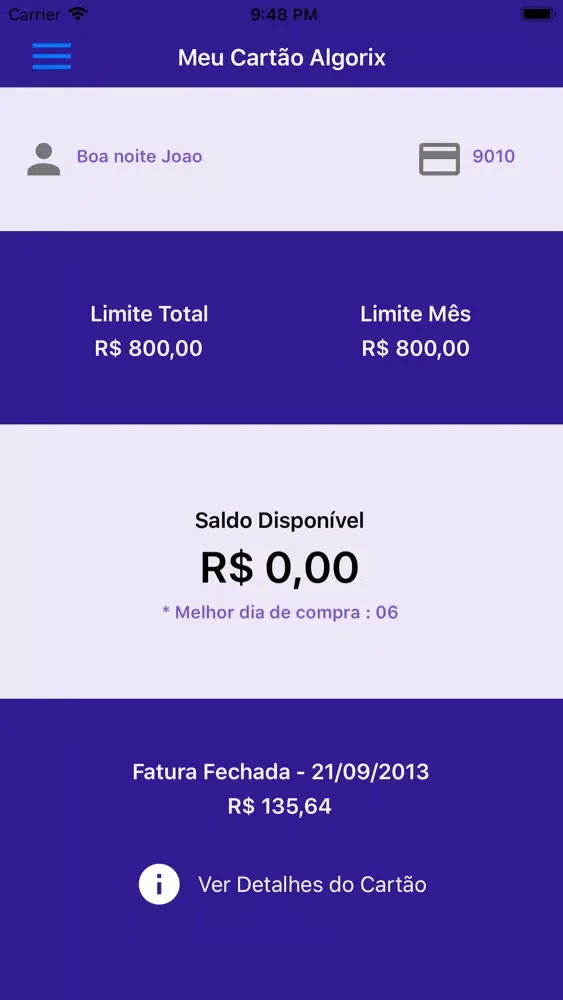 Capturas de tela do Meu Cartão Algorix