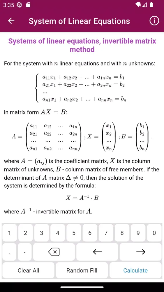 Capturas de pantalla de Linear Algebra Solver