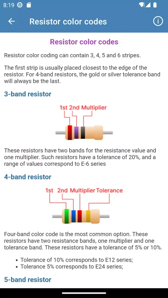 Resistor color code calculator Screenshots