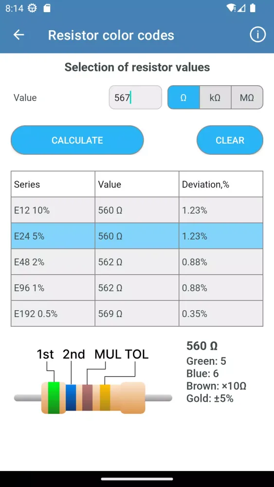 Resistor color code calculator Screenshots