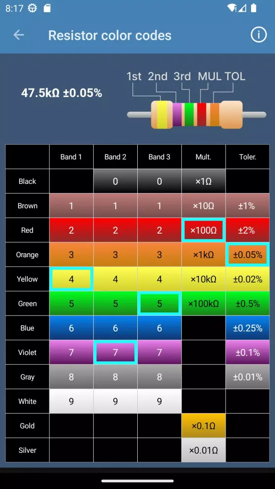 Resistor color code calculator Screenshots
