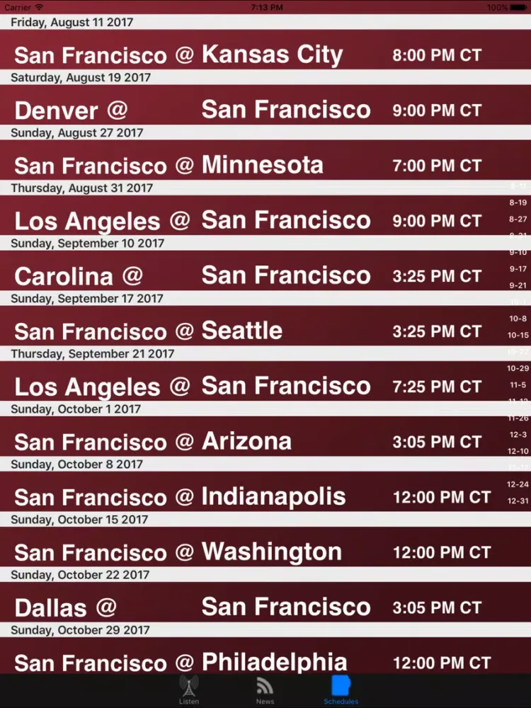 San Francisco Football Live - Radio, Schedule News iPad  Screenshots