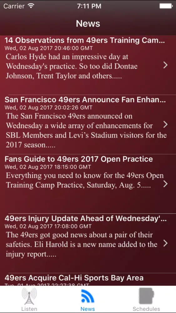 San Francisco Football Live - Radio, Schedule News Screenshots
