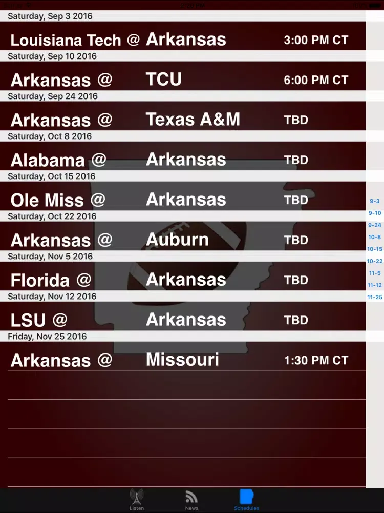 Zrzuty ekranu Arkansas Football - Radio, Schedule & News iPad 