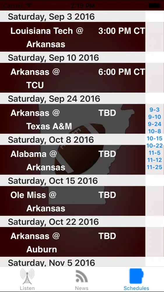 Zrzuty ekranu Arkansas Football - Radio, Schedule & News