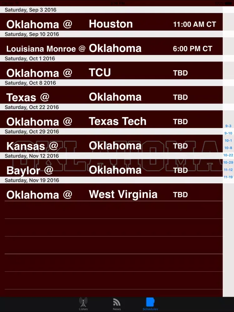 Oklahoma Football - Sports Radio, Schedule & News iPad  Screenshots