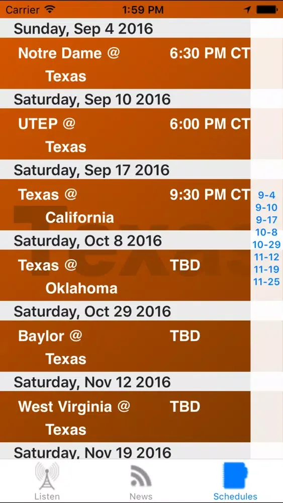 Texas Football - Sports Radio, Scores & Schedule Ekran Görüntüleri