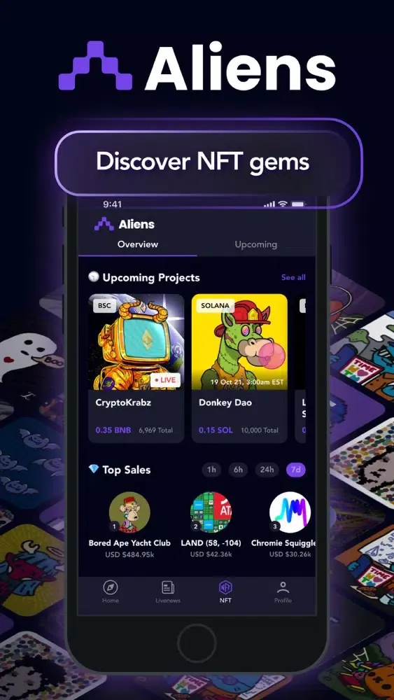 Capturas de tela do Aliens: Crypto NFT Analysis