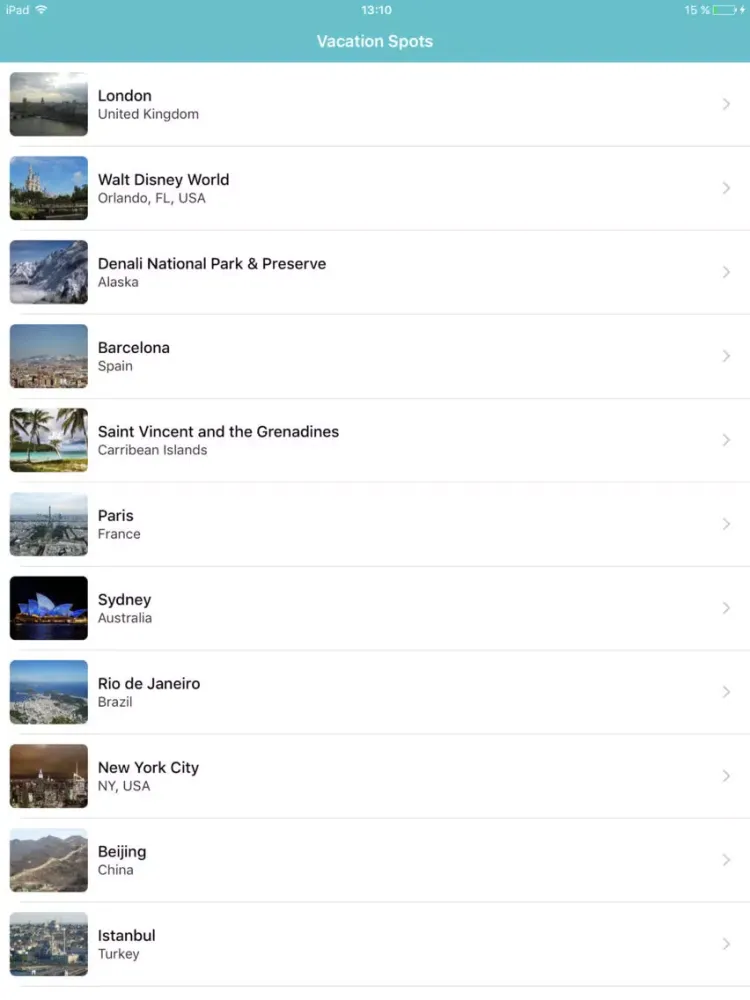 Zrzuty ekranu Vacation Spots iPad 